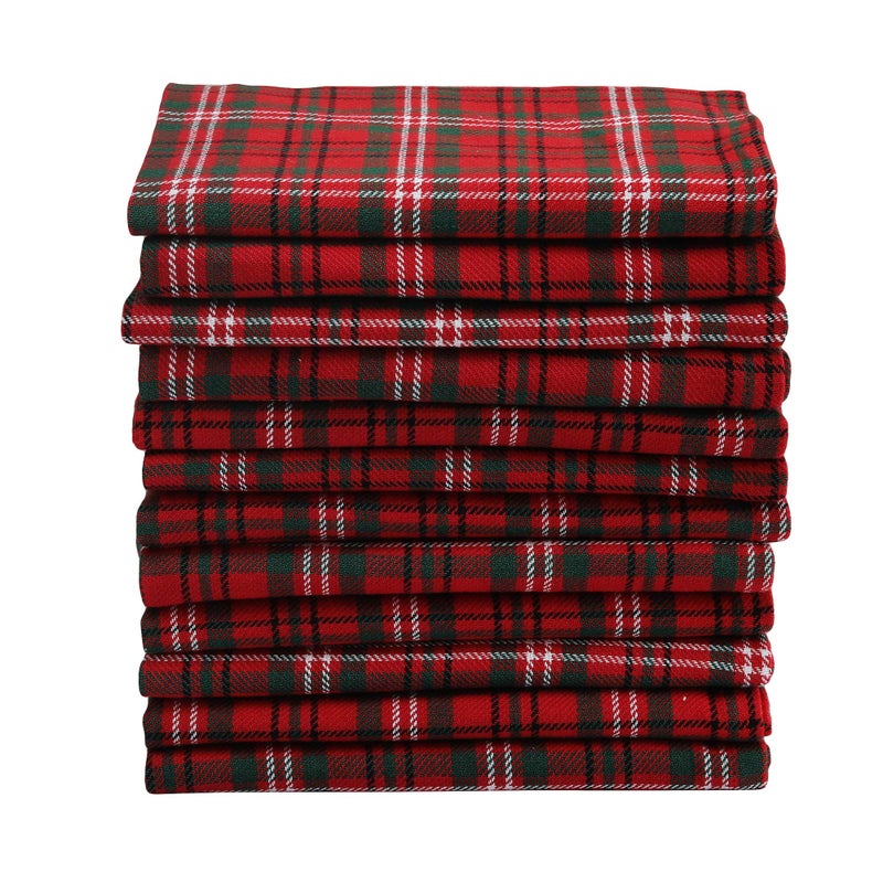 DG Collections مناديل عشاء DG Collections، 100% قطن، مناديل مطبخ كبيرة الحجم، مجموعة من 12 قطعة (19 × 19 بوصة) بتصميم مربعات حمراء وخضراء لعيد الميلاد وعيد الشكر مع زوايا مائلة وخالية من الوبر - Image 4